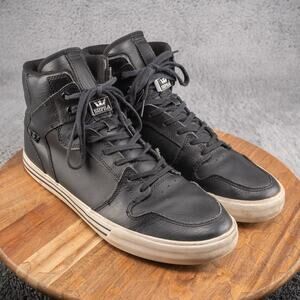 Supra Vaider Black Leather Classic High Top Skate Shoe Sneakers Men’s 12